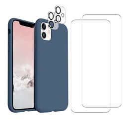 Coque iPhone 11 et 2 écrans de protection - Silicone - Bleu