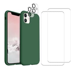 Coque iPhone 11 et 2 écrans de protection - Silicone - Verte