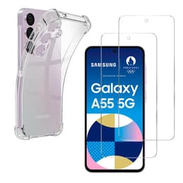 Coque Galaxy A55 5G et 2 écrans de protection - TPU - Transparent